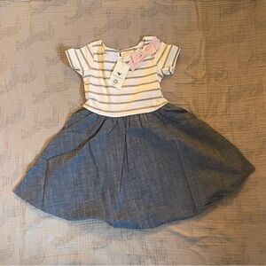 Organic Knit Skater Dress White and Grey Stripe Hope & Henry